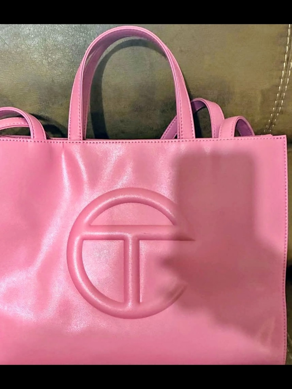 Pink Leather Tote Bag with Embossed Logo